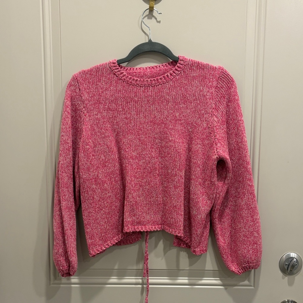 SHEIN Pink Cropped Crewneck Knit Sweater
